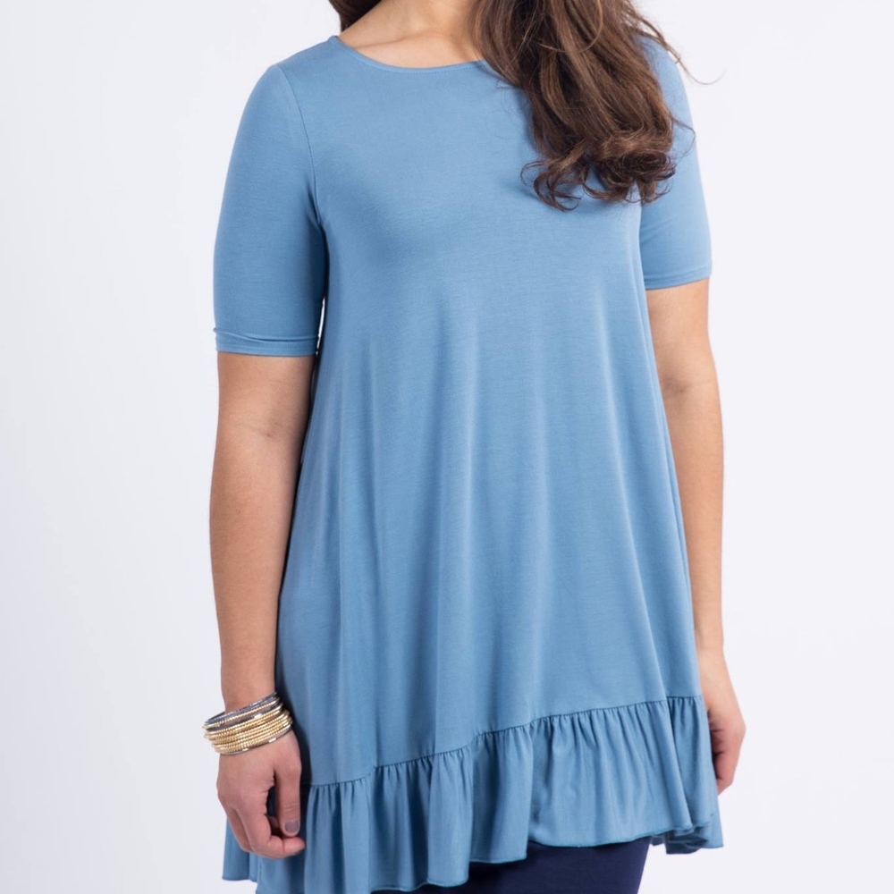 Agnes & Dora Ruffle Tunic Top Indigo Blue Modal Small New